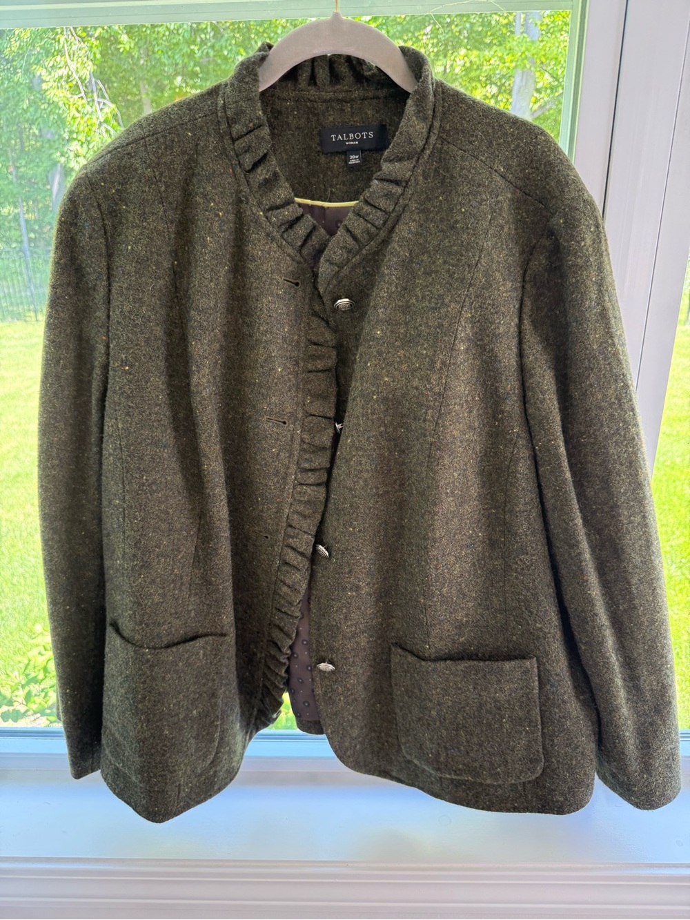 Talbots Moss Green Wool Blend Jacket with Olive Fleck